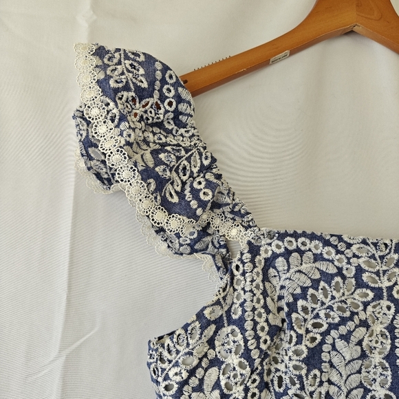 Alice & Olivia Chambray Honor Flutter Sleeve Boho Embroidered Mini Dress Size 0 - Picture 10 of 13